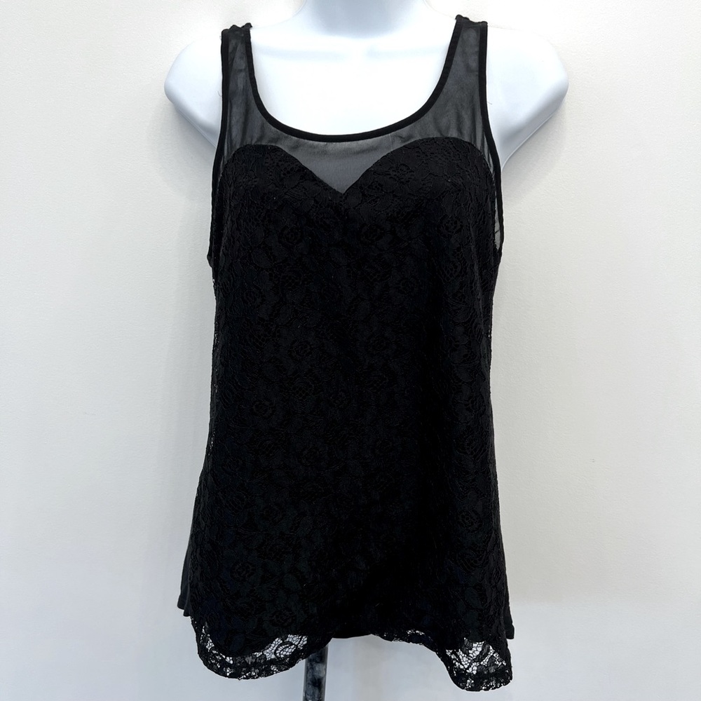 Express Black Lace Sheer sleeveless blouse crew neck tank top shell